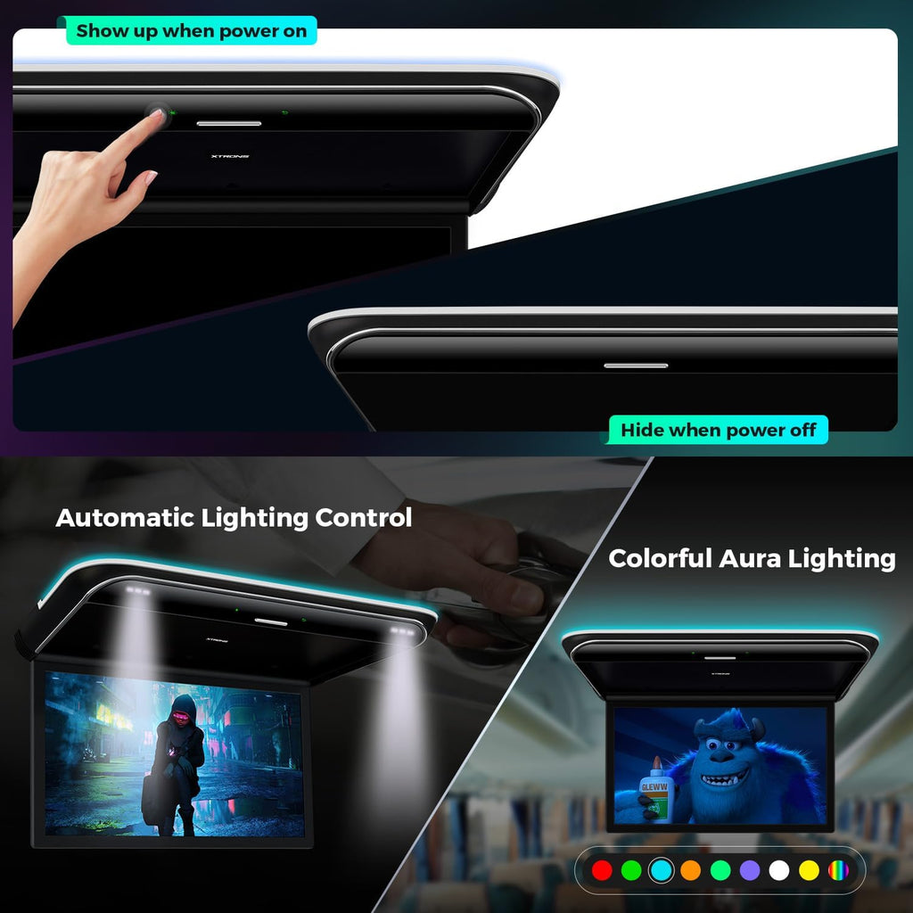 Android Car Overhead Player 19.5 Inch Octa Core Car Roof Mount Monitor Wide IPS Screen 8K Video Built-In Stereo Speakers Flip down Overhead Car Monitor Support 4G Wifi HDMI Input USB RCA Input