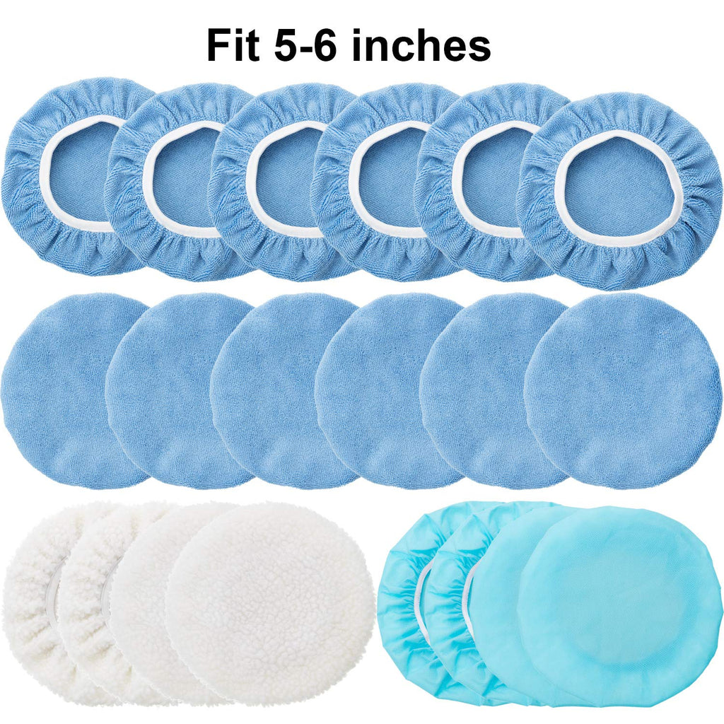 20 Pieces Car Orbital Buffer Polisher Pad Bonnet Microfiber Max Bonnet Polishing Buffing Pad Cover(5-6 Inches)