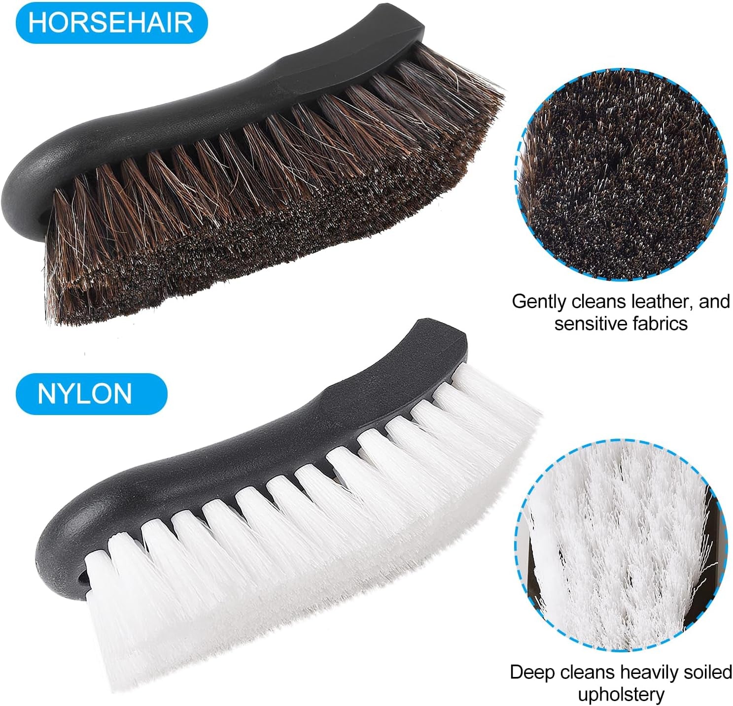 Upholstery Brush Set Chemical Guys Brush Carpet Brush Car Cleaning Brush Horse Hair Brush and Car Brush Horsehair Detailing for Car Upholstery Cleaner Leather Brush, Interior, Boat, Couch and Sofa