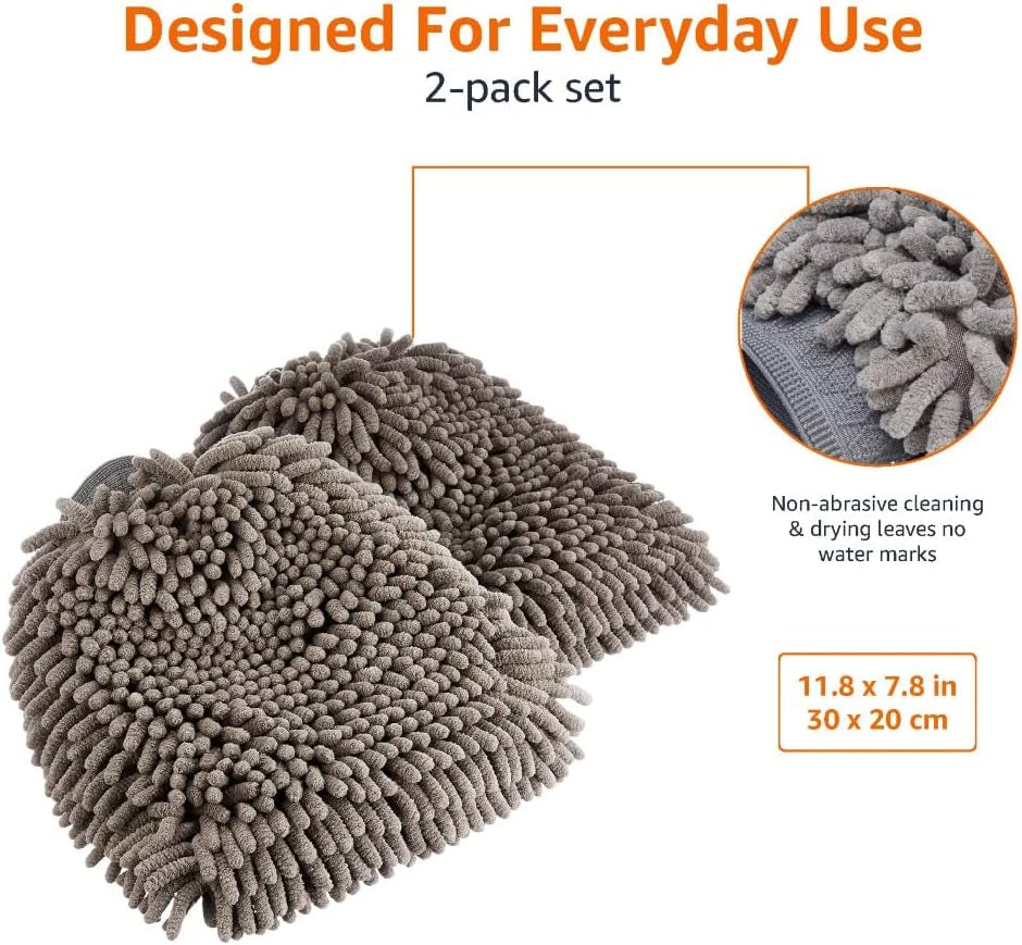 Deluxe Microfiber Car Wash Drying Mitts, 2 Pack, Grey, 30 Cm L X 20 Cm W