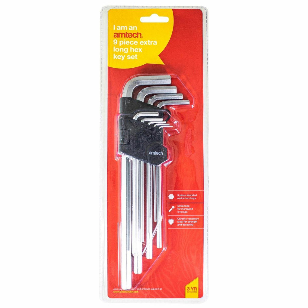 9Pcs Extra Long Hex Key Key Set Metric 1.5Mm to 10Mm Allen Key Chrome Finish