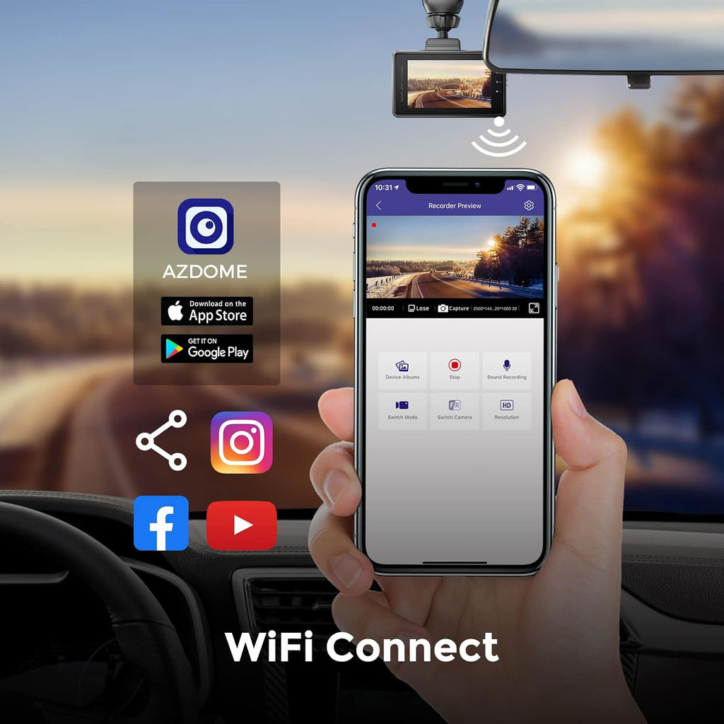 2K Dash Cam with Wifi APP Control Car Camera Dashboard Camera 1440P, 3.0" Display Video Recorder 170 Wide Angle, Night Vision, 24H Parking Mode, G-Sensor, Super Capacitor(M27)