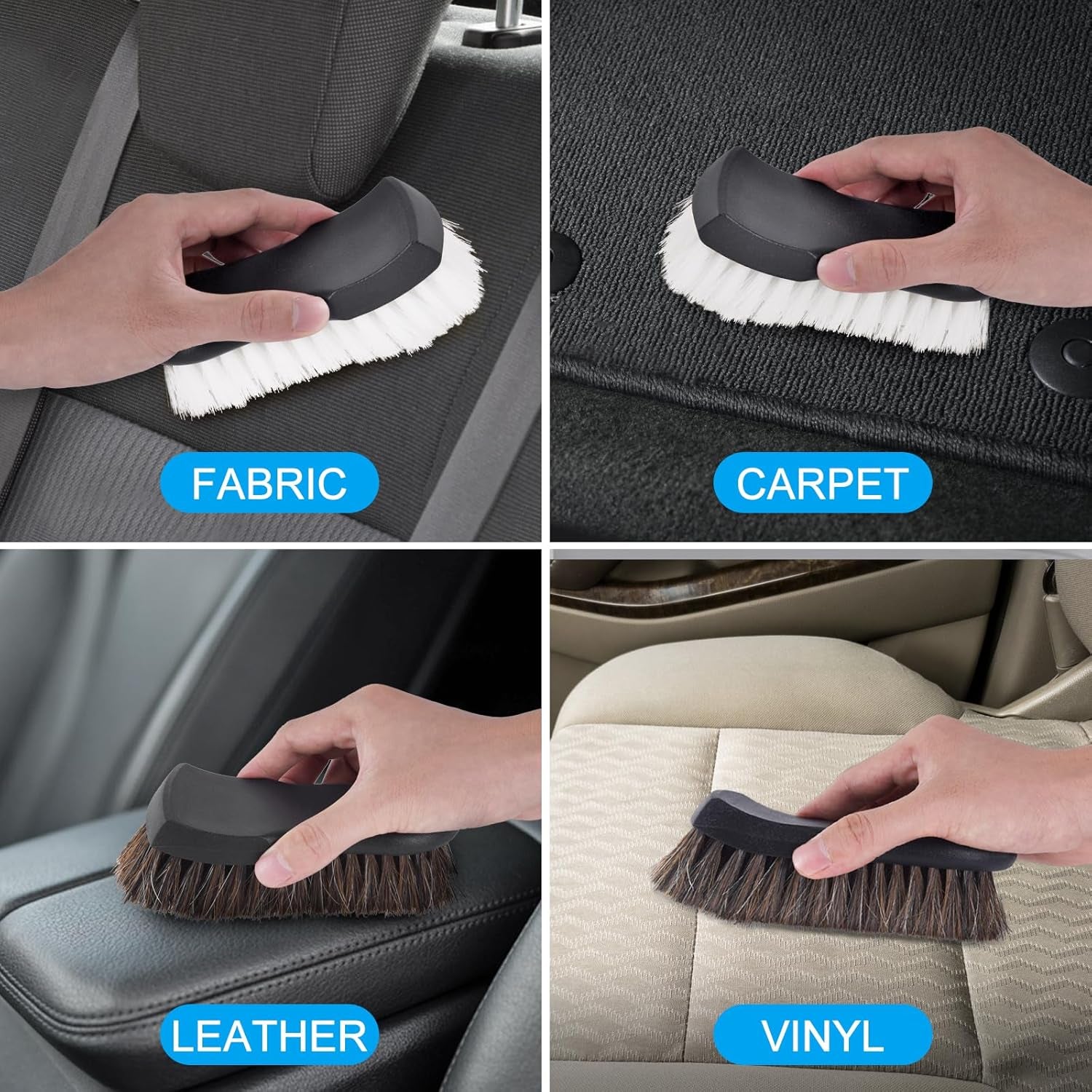 Upholstery Brush Set Chemical Guys Brush Carpet Brush Car Cleaning Brush Horse Hair Brush and Car Brush Horsehair Detailing for Car Upholstery Cleaner Leather Brush, Interior, Boat, Couch and Sofa