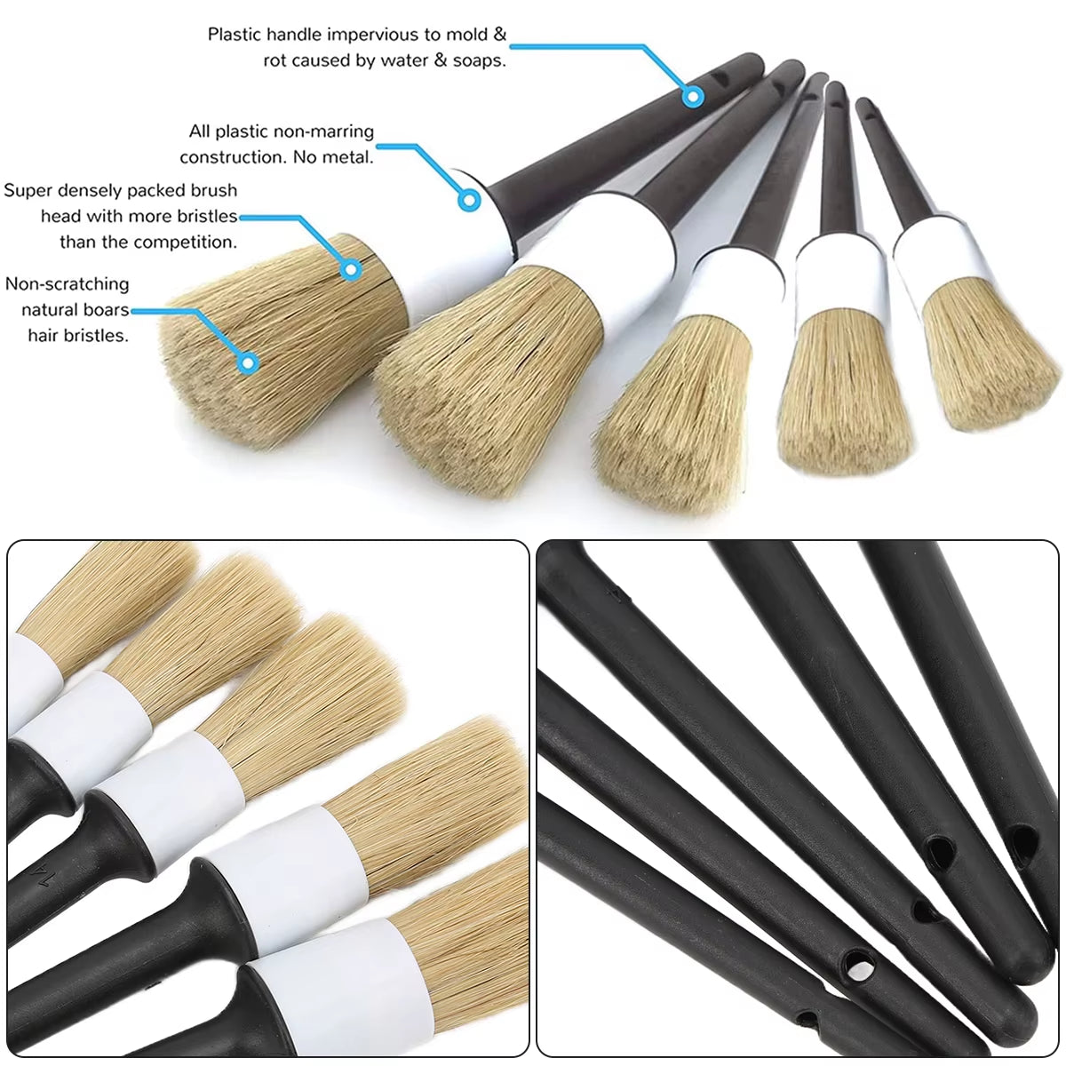 Car Detailing Brushes Premium Dense Car Detail Brushes Not Scratching Car 5PCS Different Sized for Cleaning Emblem Wheels