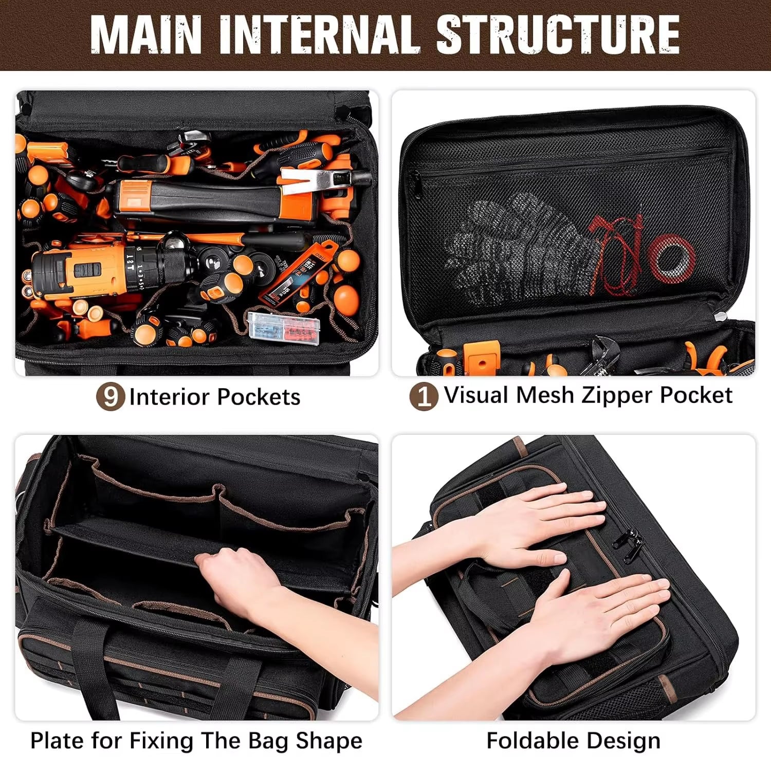 17''Large Capacity Tool Kit 20 Pockets Portable Tool Kit with Shoulder Strap Wide Mouth Tool Bag for Electrician Mechanics
