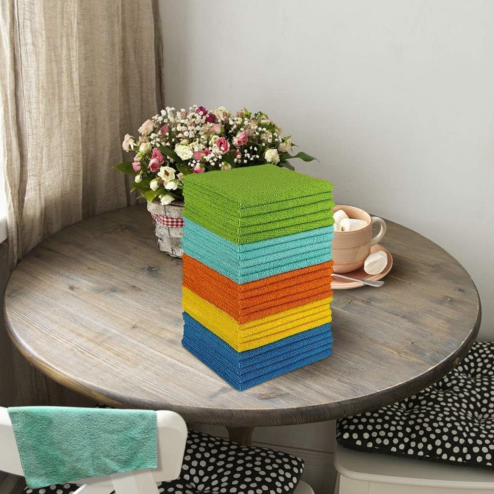 Microfibre Cloth Pack of 24, Multifunctional Reusable Cleaning Cloths, Lint Free Streak Free Washable Cloth Duster for House, Kitchen, Car, Motorbike, Windows 30 X 30 Cm