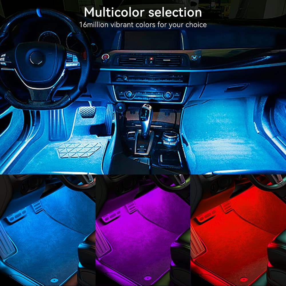 Car Underglow Lights Led Strip for Cars USB with App Control RGB Multicolor Interior Lighting 12V Atmosphere Neon under Dash Motorcycles Pack of 4
