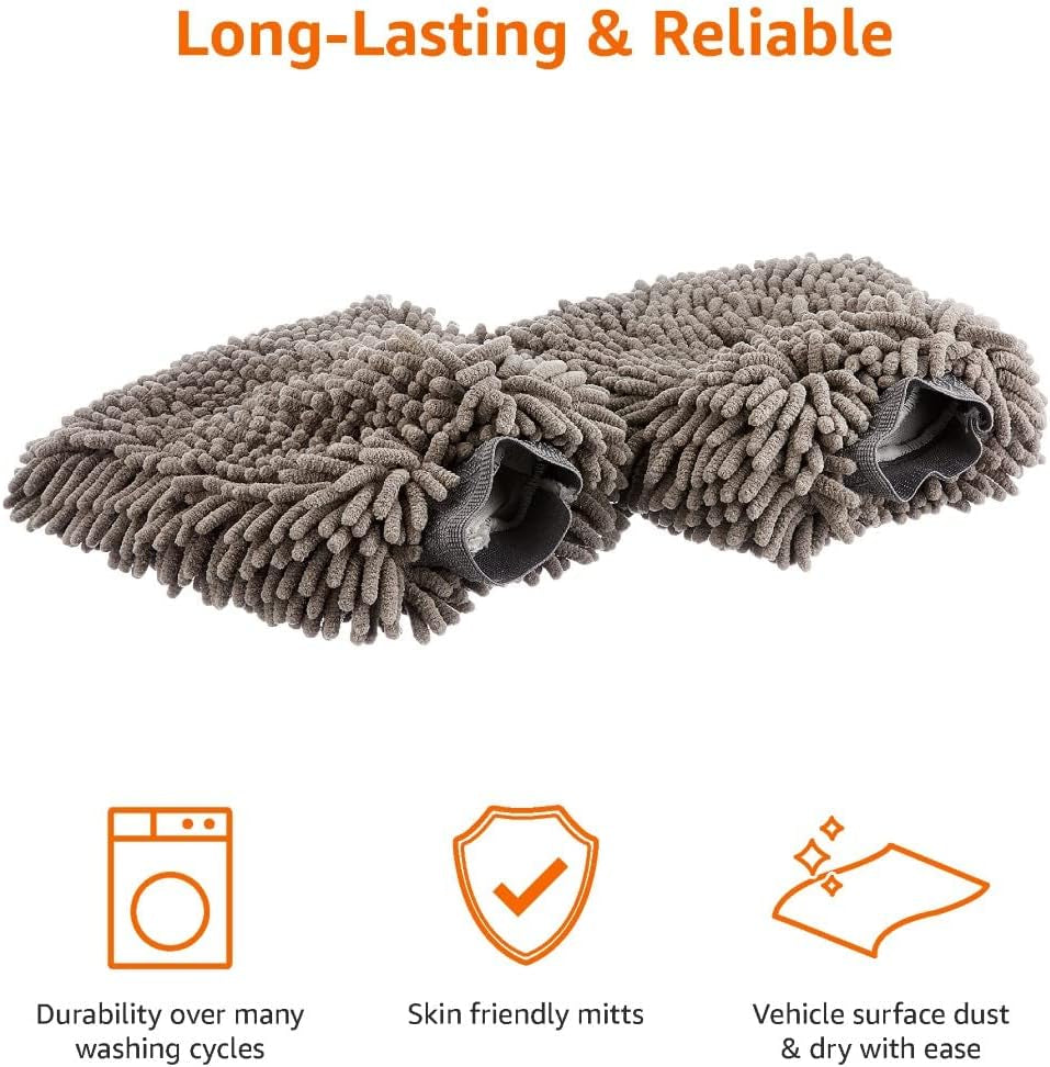 Deluxe Microfiber Car Wash Drying Mitts, 2 Pack, Grey, 30 Cm L X 20 Cm W
