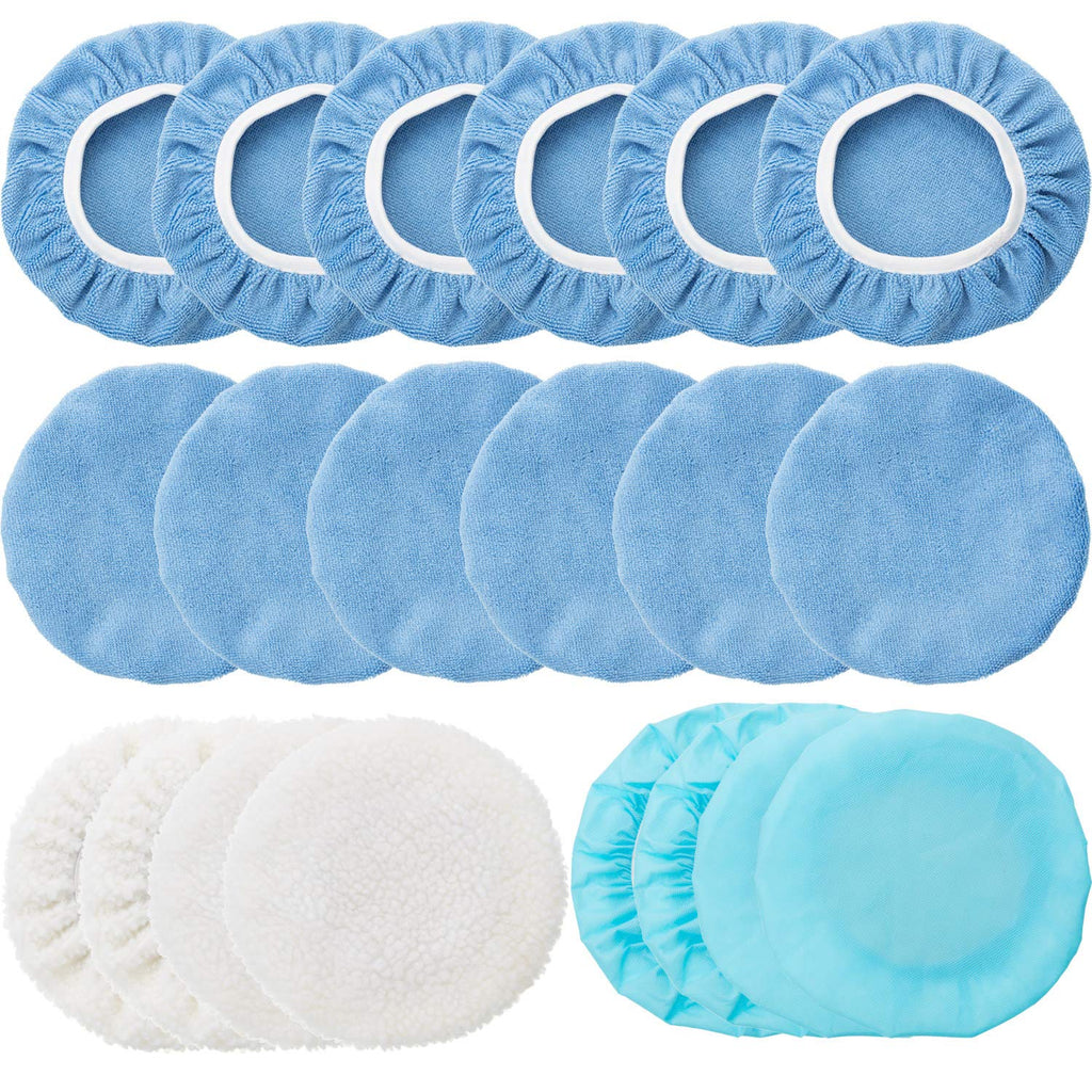 20 Pieces Car Orbital Buffer Polisher Pad Bonnet Microfiber Max Bonnet Polishing Buffing Pad Cover(5-6 Inches)