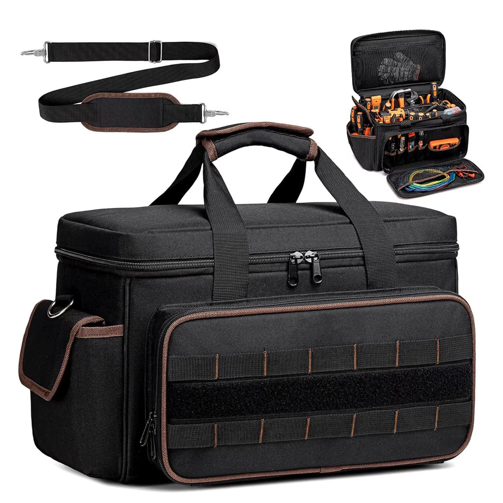 17''Large Capacity Tool Kit 20 Pockets Portable Tool Kit with Shoulder Strap Wide Mouth Tool Bag for Electrician Mechanics