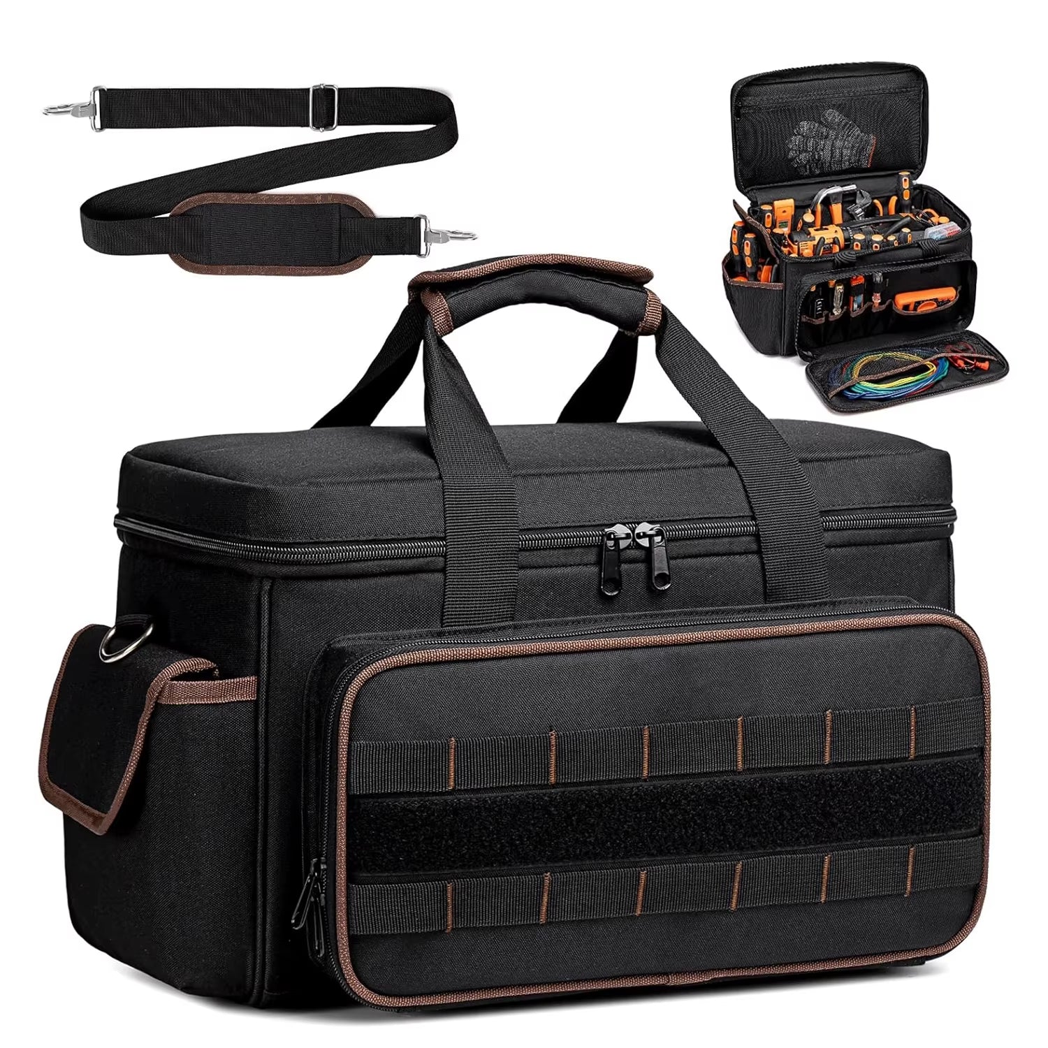 17''Large Capacity Tool Kit 20 Pockets Portable Tool Kit with Shoulder Strap Wide Mouth Tool Bag for Electrician Mechanics