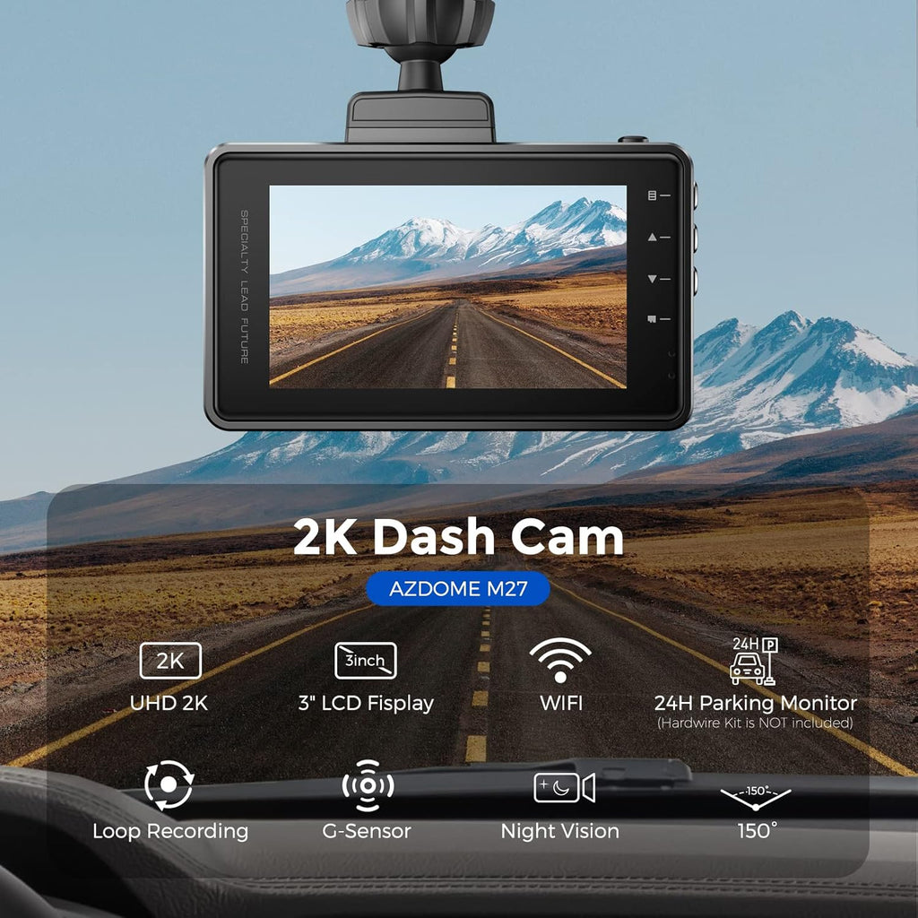 2K Dash Cam with Wifi APP Control Car Camera Dashboard Camera 1440P, 3.0" Display Video Recorder 170 Wide Angle, Night Vision, 24H Parking Mode, G-Sensor, Super Capacitor(M27)