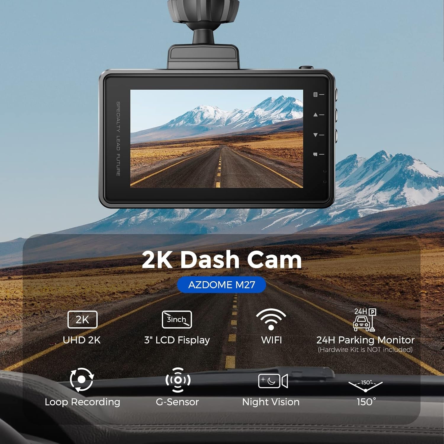2K Dash Cam with Wifi APP Control Car Camera Dashboard Camera 1440P, 3.0" Display Video Recorder 170 Wide Angle, Night Vision, 24H Parking Mode, G-Sensor, Super Capacitor(M27)