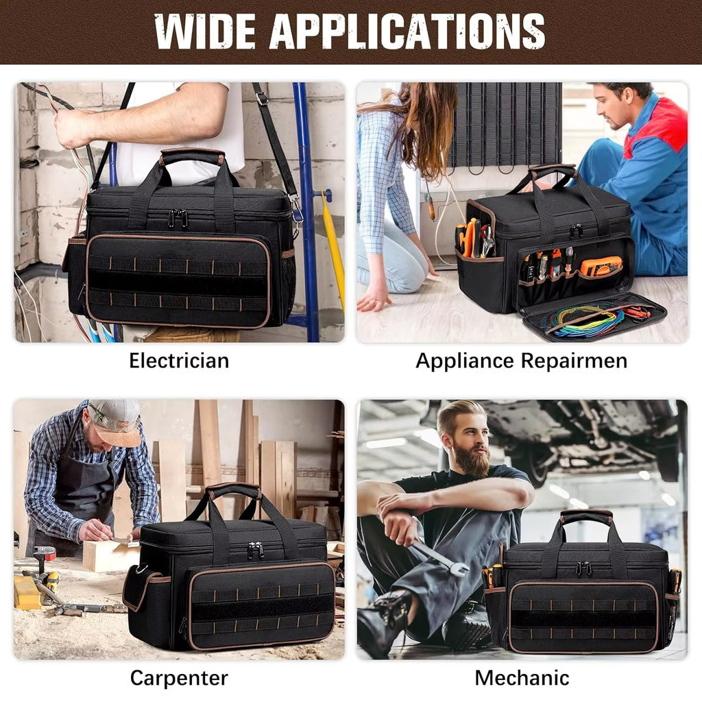 17''Large Capacity Tool Kit 20 Pockets Portable Tool Kit with Shoulder Strap Wide Mouth Tool Bag for Electrician Mechanics