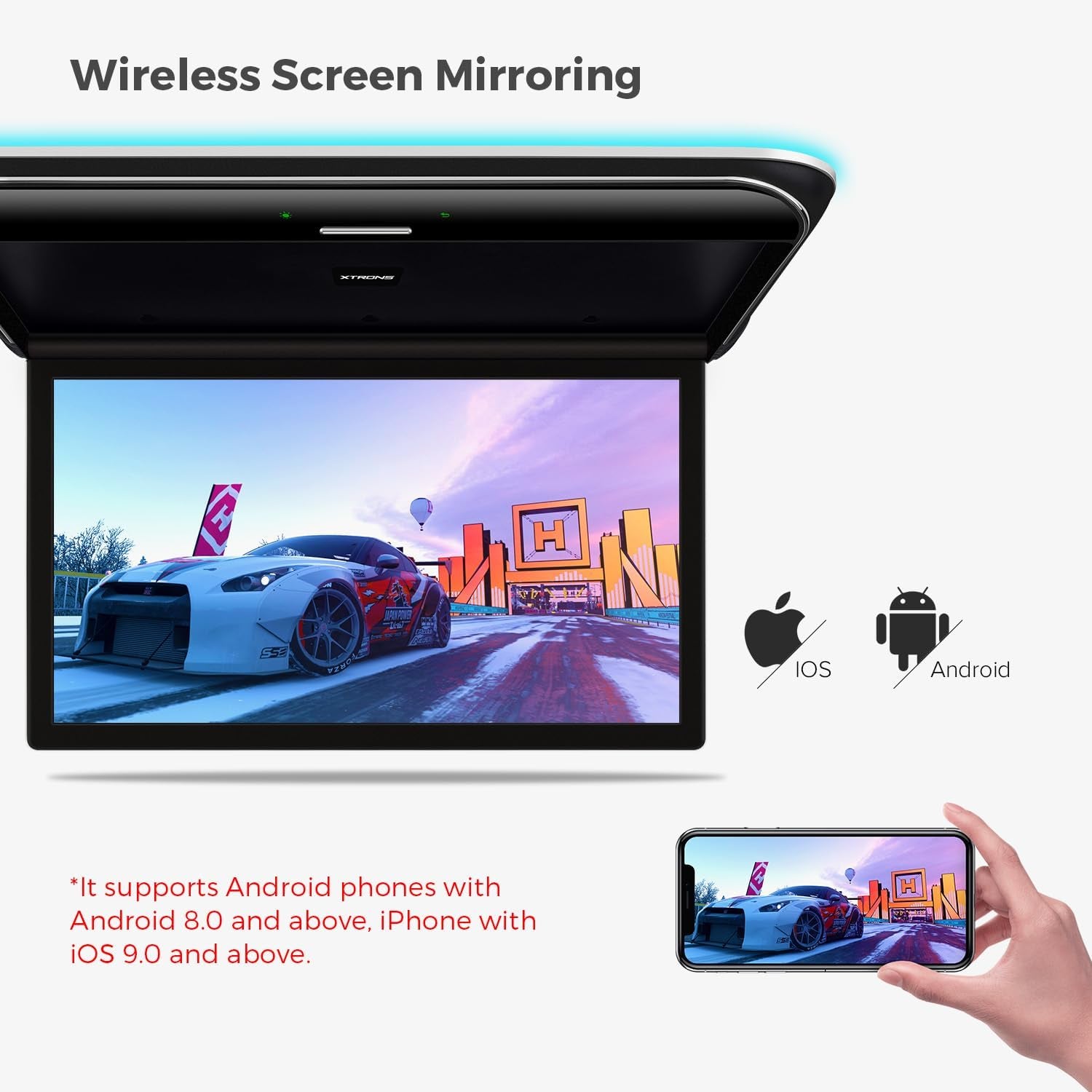 Android Car Overhead Player 19.5 Inch Octa Core Car Roof Mount Monitor Wide IPS Screen 8K Video Built-In Stereo Speakers Flip down Overhead Car Monitor Support 4G Wifi HDMI Input USB RCA Input