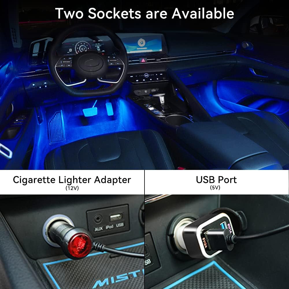 Car Underglow Lights Led Strip for Cars USB with App Control RGB Multicolor Interior Lighting 12V Atmosphere Neon under Dash Motorcycles Pack of 4