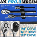 US.PRO 3Pc Ratchet Handle Set 1/4" 3/8" 1/2" Long Reach Wrenches Quick Release