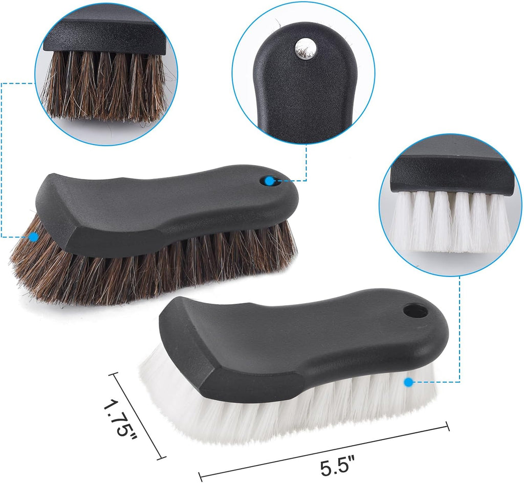 Upholstery Brush Set Chemical Guys Brush Carpet Brush Car Cleaning Brush Horse Hair Brush and Car Brush Horsehair Detailing for Car Upholstery Cleaner Leather Brush, Interior, Boat, Couch and Sofa