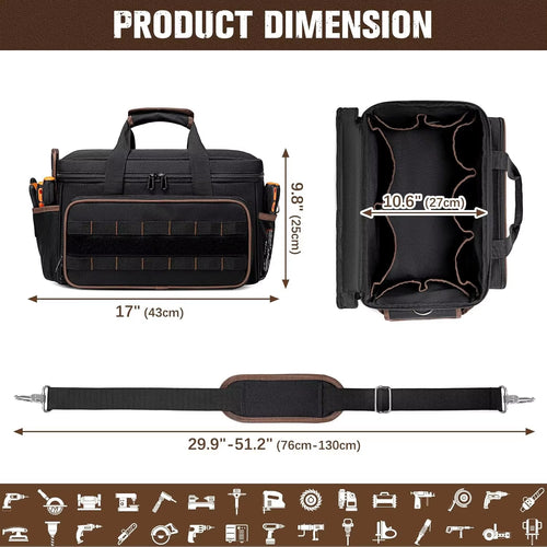17''Large Capacity Tool Kit 20 Pockets Portable Tool Kit with Shoulder Strap Wide Mouth Tool Bag for Electrician Mechanics