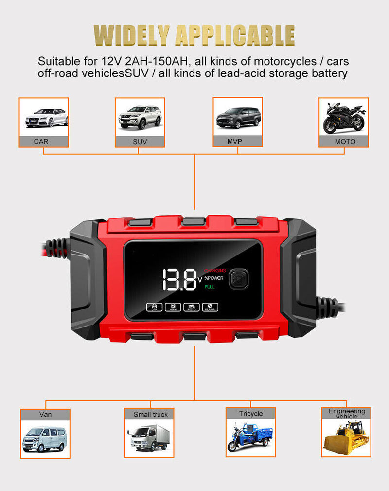 12V Intelligent Motorcycle Motorbike Car Battery Charger Automatic Smart Trickle