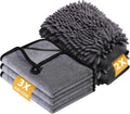 5 Pcs Car Washing Kit with 3X Microfibre Cleaning Cloth and 2Er Microfibre Wash Mitt, Dual-Sided Ultra Soft Drying Towels and Gloves for Car Care, Polishing, 600GSM, 40X30Cm
