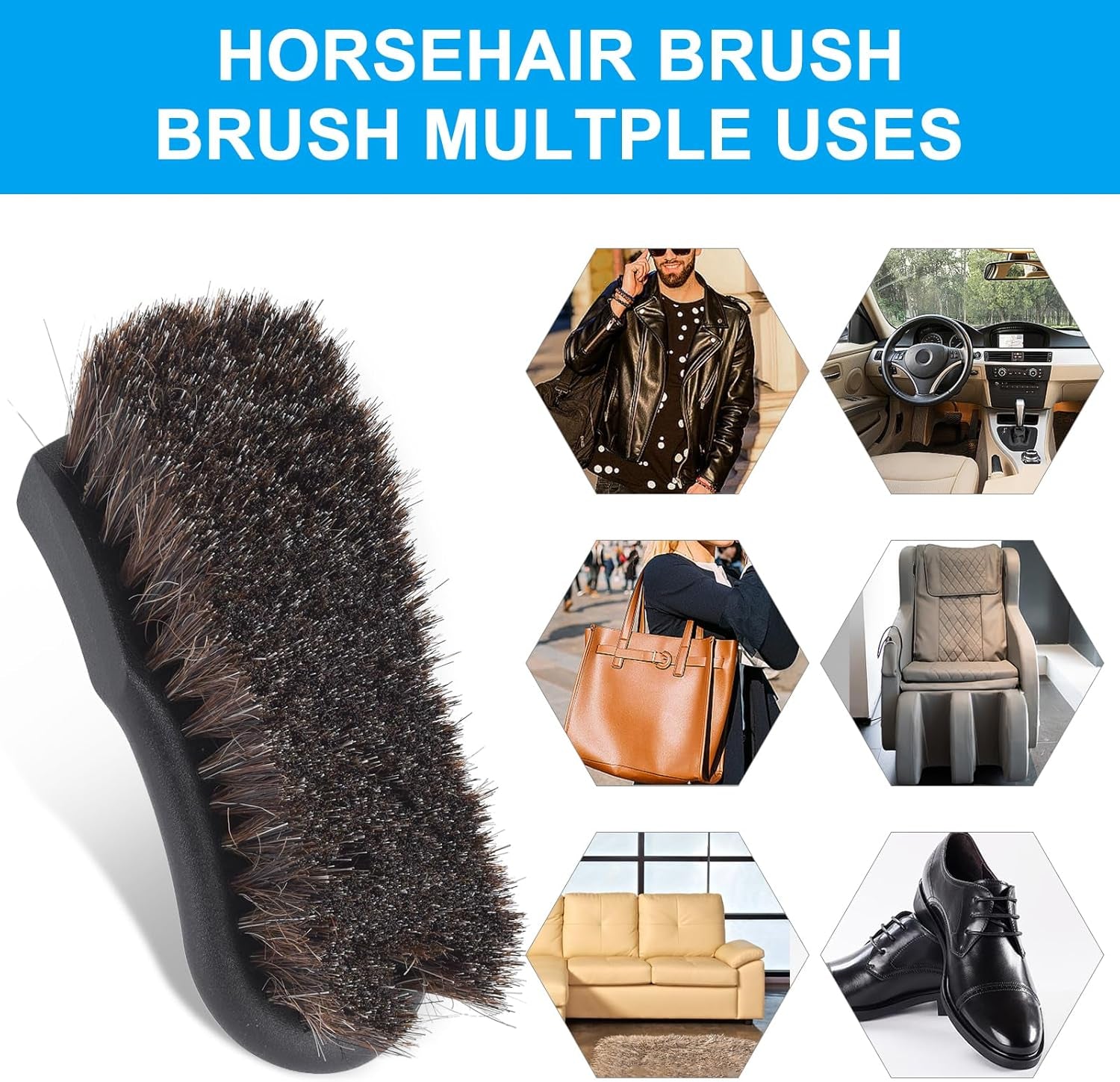 Upholstery Brush Set Chemical Guys Brush Carpet Brush Car Cleaning Brush Horse Hair Brush and Car Brush Horsehair Detailing for Car Upholstery Cleaner Leather Brush, Interior, Boat, Couch and Sofa