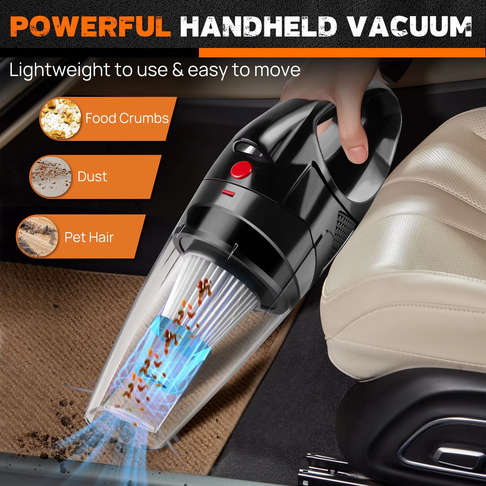 Handheld Vacuum Cleaner Cordless Strong Suction Portable Hand Vacum for Home Car Hoover,Mini Rechargeable with HEPA Filter LED