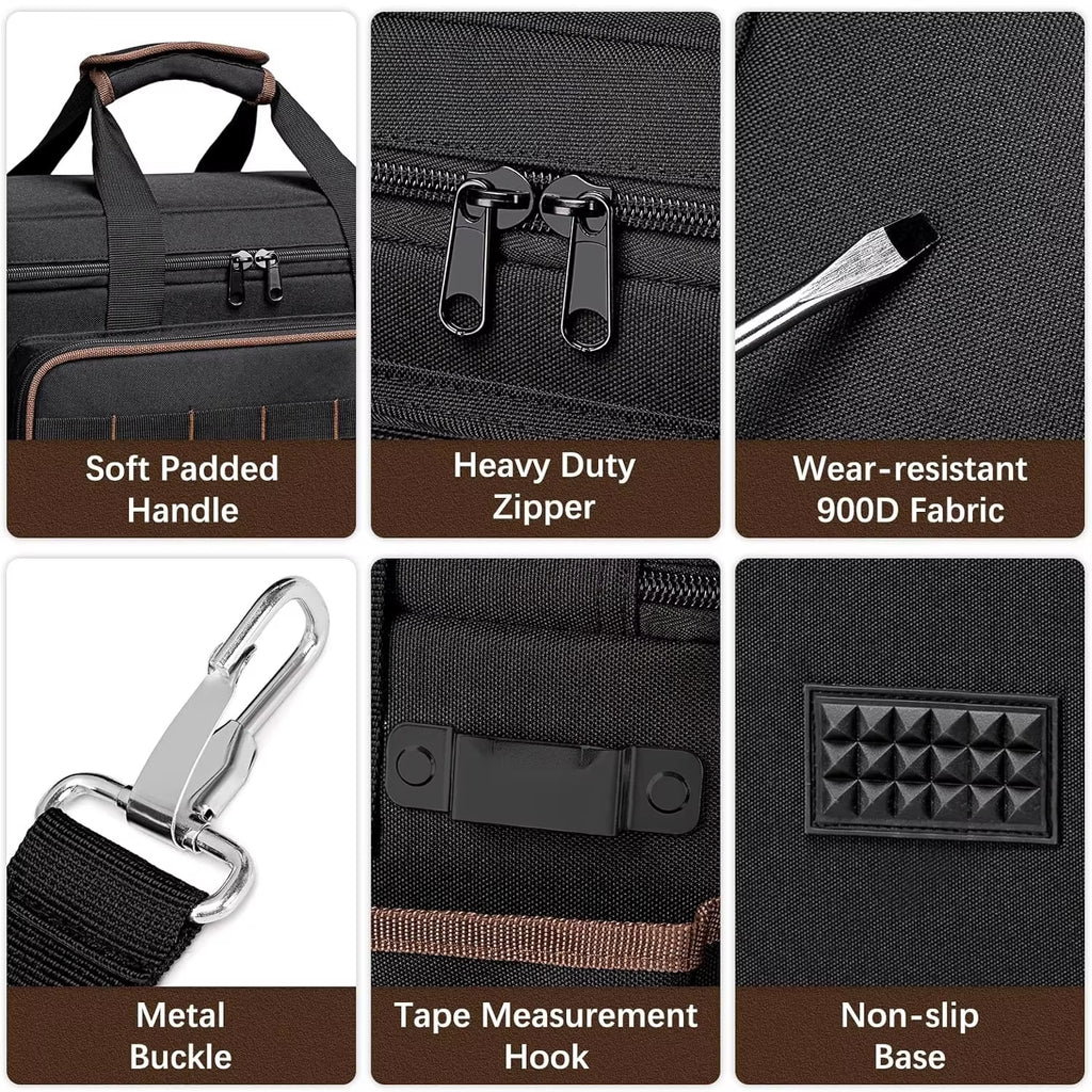 17''Large Capacity Tool Kit 20 Pockets Portable Tool Kit with Shoulder Strap Wide Mouth Tool Bag for Electrician Mechanics