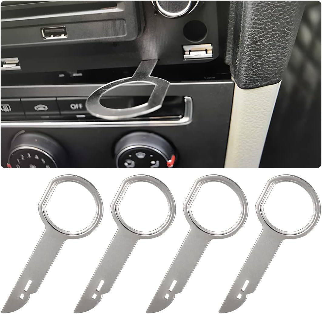 Car Radio Removal Tool Key, 4 Pieces Stereo Release Tools Pins with Easy Grip Handles, CD DVD Media Player Head Unit Key Tool, Car Accessories Radio Tools Compatible with Most Vehicles
